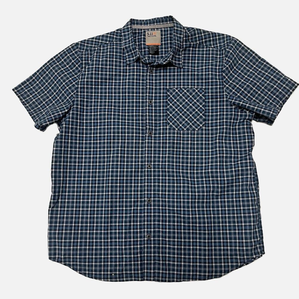 5.11 Tactical Blue Plaid Snap Buttons Short Sleeve Shirt Size XL